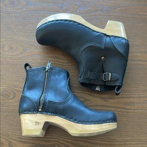 No. 6 moto buckle clog ankle boots - black size 38